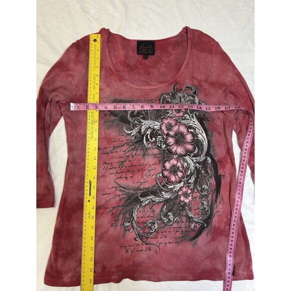 Early 2000’s Y2K Crimson Tie-Dye Long Sleeve With Floral Art Grunge Size L - Picture 2 of 12